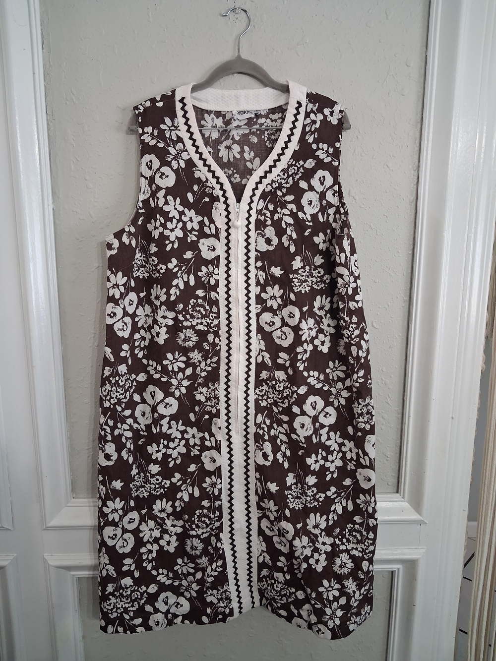 Vintage 60s 70s yakko house dress patio day housewife floral zip up robe l xl